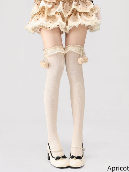 Pom-Pom Pattern Ruffled Stockings Decoration Vertical Colors Striped with 7 48CM