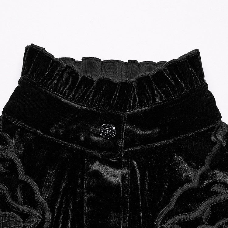 Black Retro Embroidered Velvet Shirt