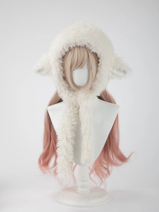 Lamb Hooded Fluffy Hat White Ear
