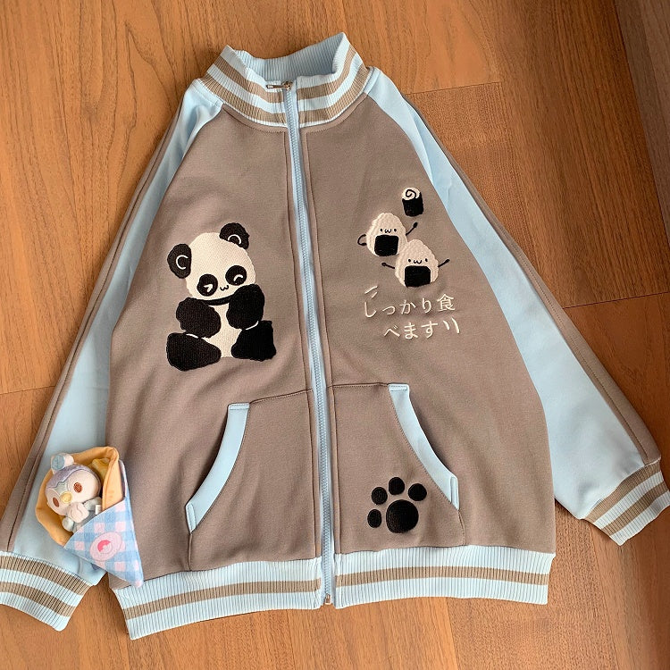 Zip-Up Panda with Alt-Kawaii Fleece and Blue Jacket Gray