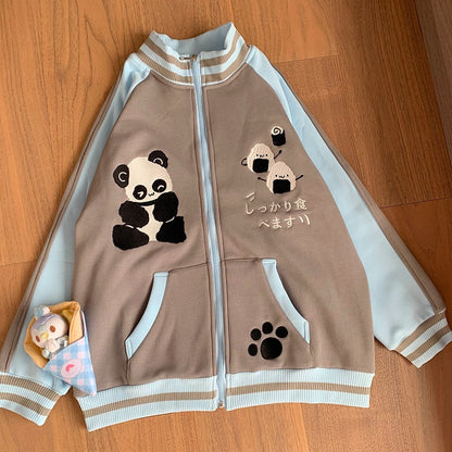 Zip-Up Panda with Alt-Kawaii Fleece and Blue Jacket Gray