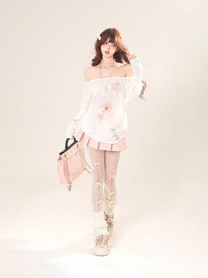 Coverup White Off-the-shoulder Neckline Floral Print Semi-sheer