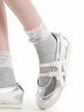 Four-Color Lace Trim Ankle Socks with Bowknot - ModaSwings
