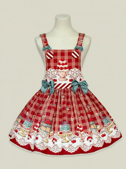Cherry and Dessert Red Sweet Lolita Overall Dress