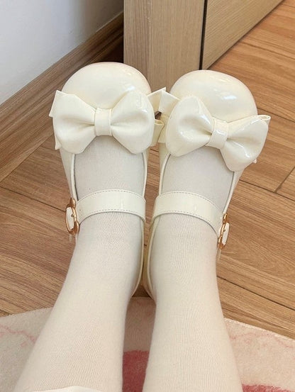 Low-heel Sweet Lolita Brown Mary Janes with Teddy Bear-shaped Snap & Bow Decor