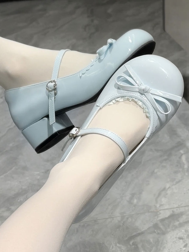 Niedrigen absätzen Schuhe Süß an Top Blau Geknotet Baby Bogen Trim Spitze