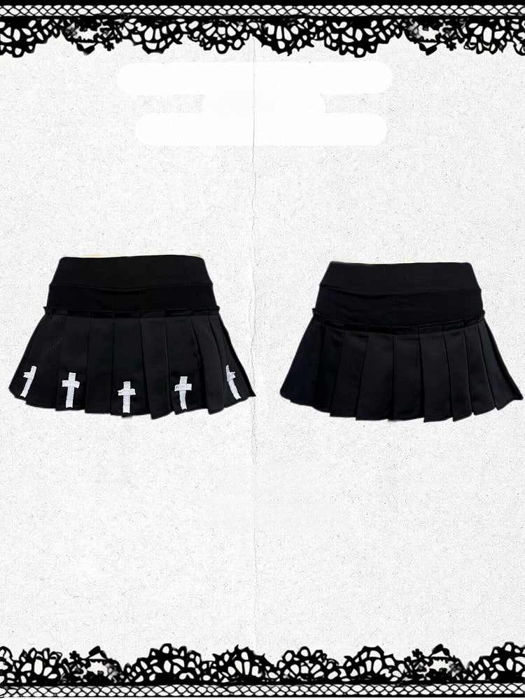 Black Accent Skirt Cross with Mini Gothic Pleated