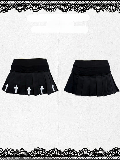 Black Accent Skirt Cross with Mini Gothic Pleated