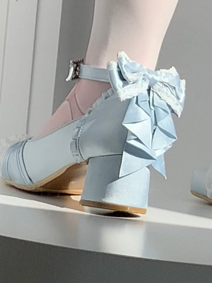 Buckle Lolita Sophisticated at Square Toe Removable Heels Lace-up Ankle - Strap Blue Mid