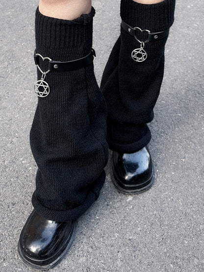 Y2K Schwarze Pentagramm Charm Strap Design Strick-Beinswärmer