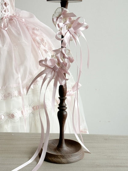 with Pink/Blue and Hairclips Lace Bowknot Ribbon