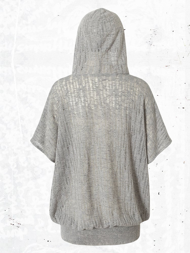 Dusty Blue Distressed Hooded Batwing Knit Top - NO ROMANCE