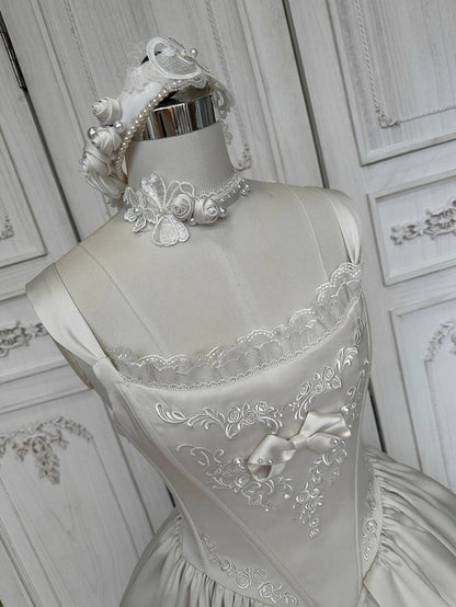 Rosette White Elegant Wedding Dress Hanayome Lolita JSK Full Set