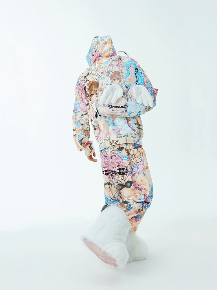 Elastische Taille Cartoon Print Straight Leg Hose Bunt