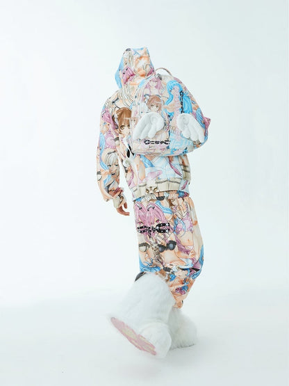 天使の羽とバックパック、カラフルな漫画プリントPU