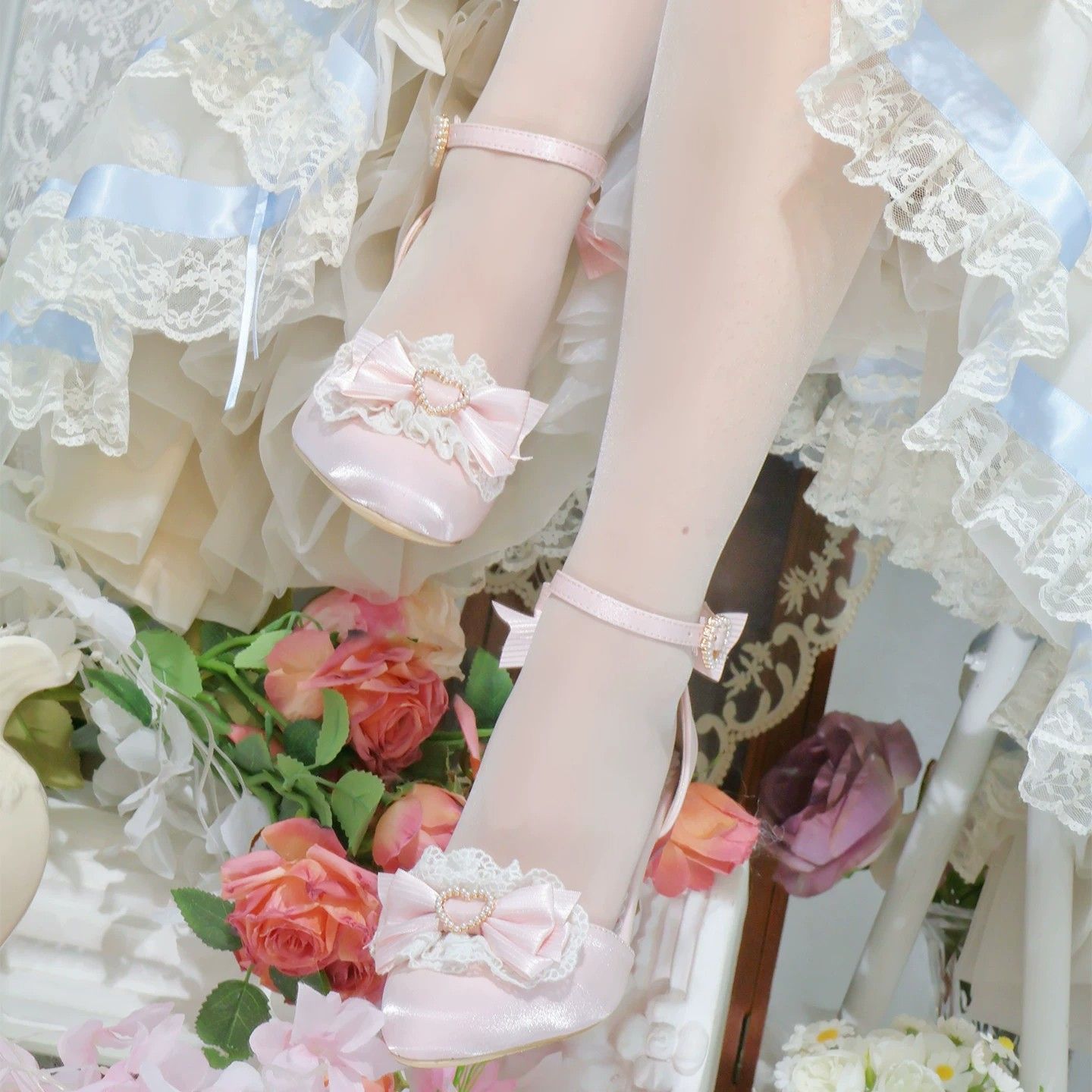 Lolita Lace Bow Pointed-Toe Heeled Sandals – Ballet Style Original Design