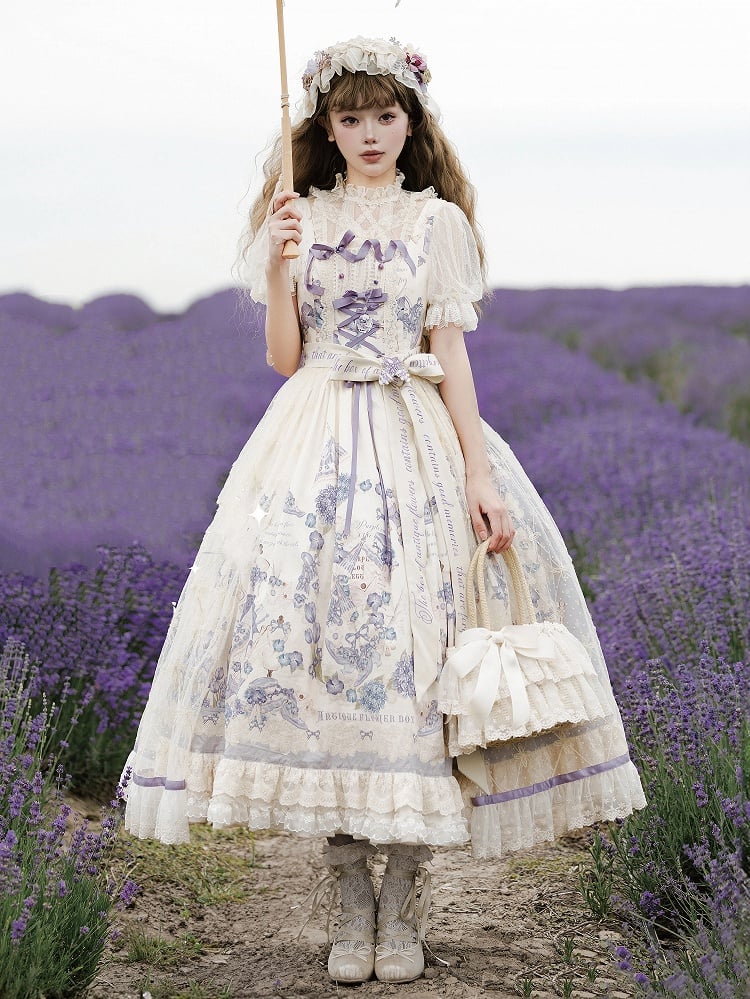 Purple Print Available Jumper Sizes Lolita Skirt Floral Plus Classic Elegant