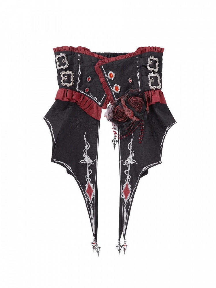 Ouji Lolita Gothic Shirt, Long Pants and Corset Set with Capelet in Black & Red - Unknown Star