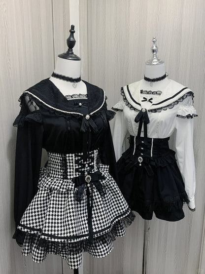 セルフタイデザインスカート クリスクロス ジライケイ ブラック/千鳥格子 ハイストラップウエストバック