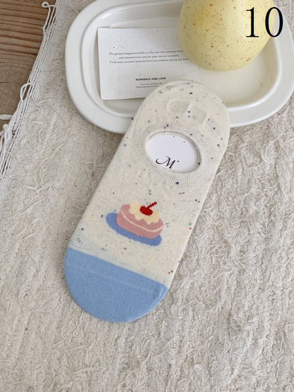 Cake/Apple/Bear/Puppy/Bowknot/Polka-dot/Striped Pattern/Floral Options Socks Ankle Colorful Print 17 With