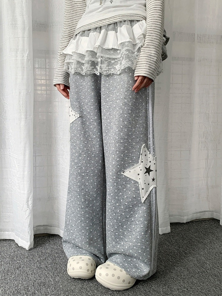 Polka Dot Trousers with Star Embellishment in Gray - Solkatt