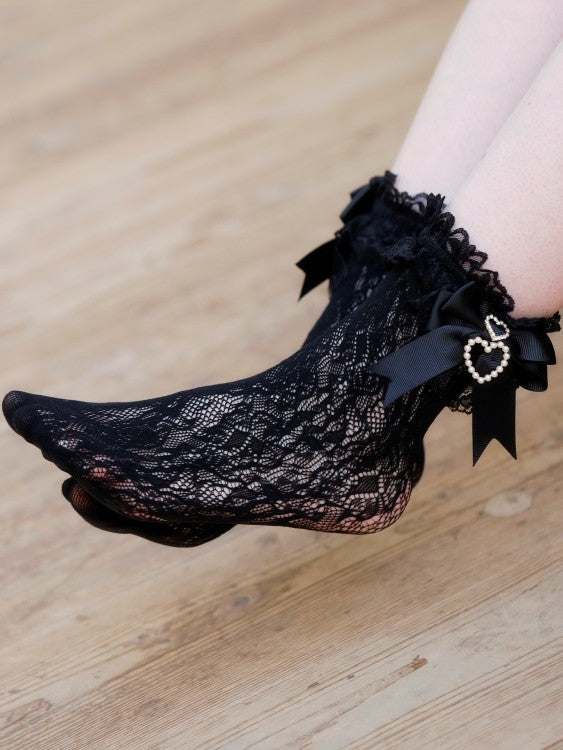 Cuff Color Pearl Kei Heart Lace Jirai Bowknot Socks Options 4
