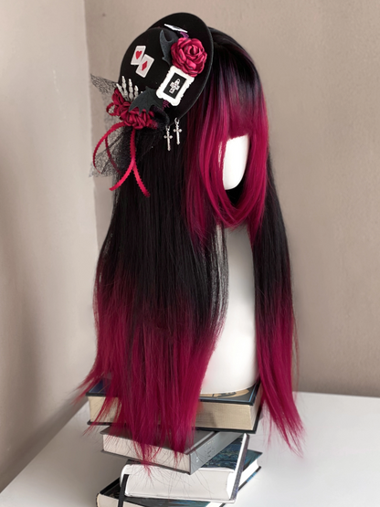Red 68CM Ombre with Full Bangs Black Wig Straight