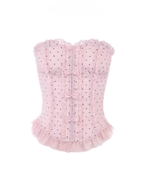 Pink Bustier Pattern With Black Polka-dot Chiffon