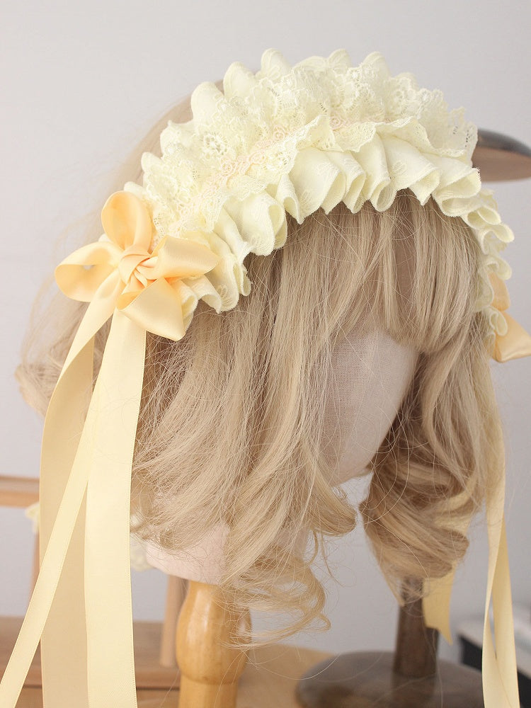 Yellow Lace Hairband Sweet-Style Ruffled