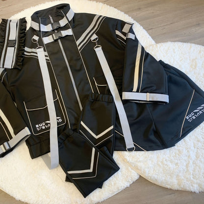 ブラックの未来的なサイバーパンクバックルストラップフルセット