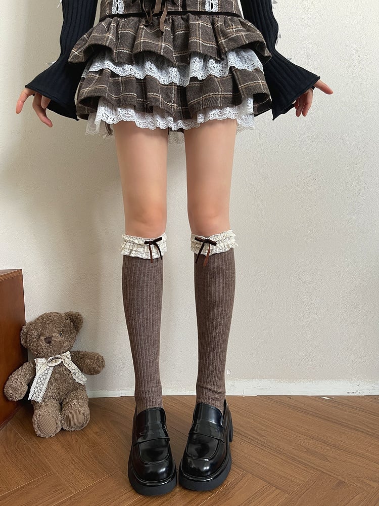 5 Trim Bowknot Three-Layer with Colors Socks Decorations Calf Lace