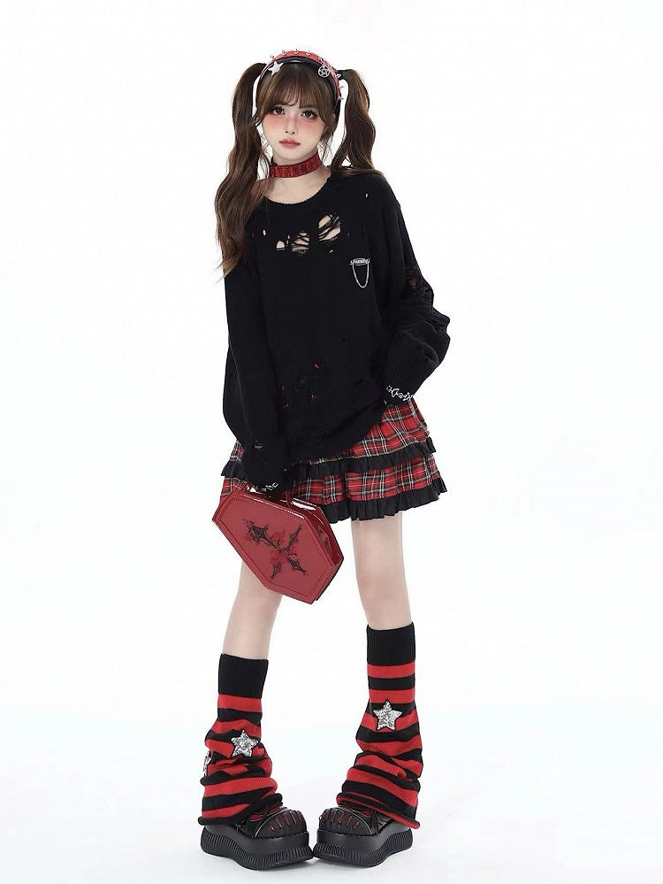 with Warmers Embellishments Punk Striped Black Star Red Leg