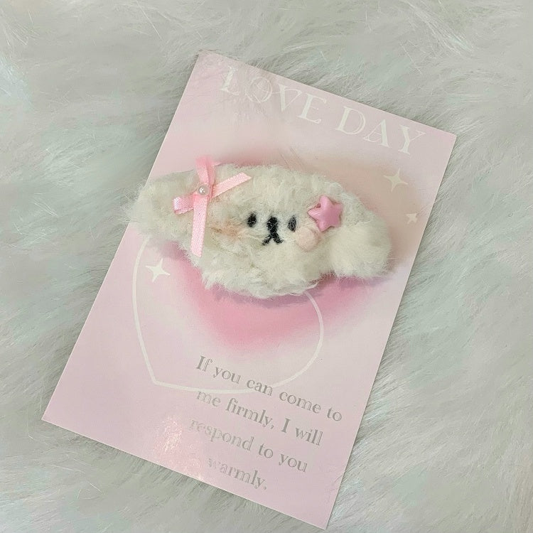 Blue/Pink/Black Plush Puppy Bow Hairclip