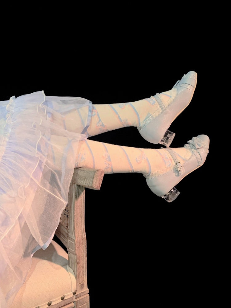 Little Candy Overknee-Strümpfe aus Baumwolle – Blaue und rosa Streifen