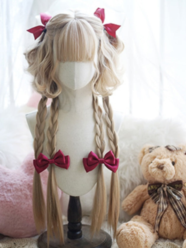 Schwarz/Karamell/Khaki/Milchweiße, hüftlange, lockige Perücke mit vollem Pony