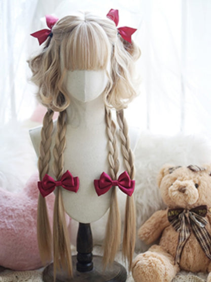 Schwarz/Karamell/Khaki/Milchweiße, hüftlange, lockige Perücke mit vollem Pony