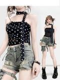 Polka-dot Edge Bittersweet Double Black Tube Pattern Top Ruffle