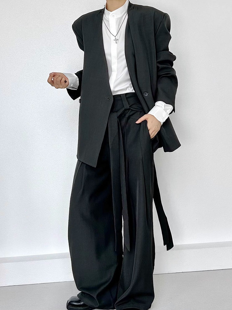 Fly Ouji Pants with Ribbons Two-Button Wide-Leg Lolita Side Green Dark