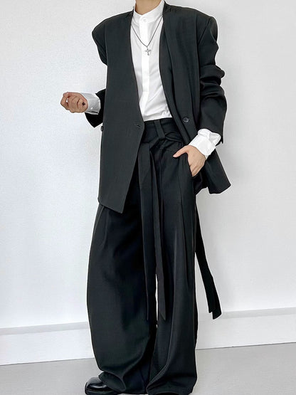 Fly Ouji Pants with Ribbons Two-Button Wide-Leg Lolita Side Green Dark