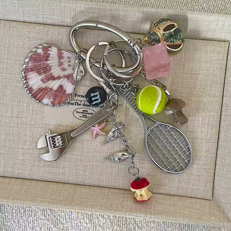 Y2K Multi-Element Tennis Shell Charm Keychain
