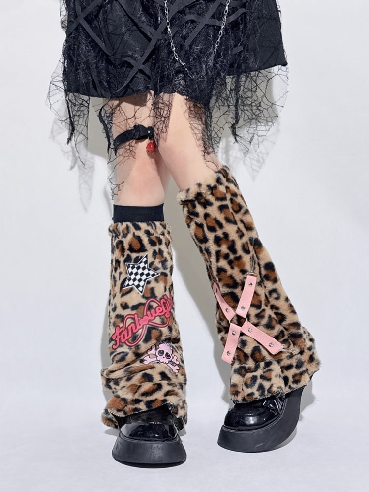 Leopard Pattern Pink Skeleton Gyaru Leg Warmers