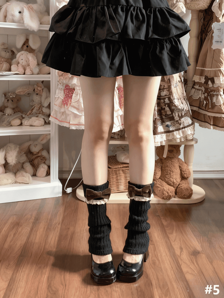 Lace Knitted 8 Details Leg Warmers Bow Color Options