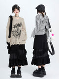 Corduroy Black Ruffle Elegant Hem with Deconstructed A-Line Skirt