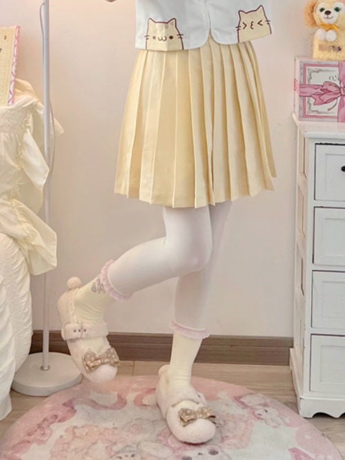 黄色の太もも丈JK制服プリーツスカート