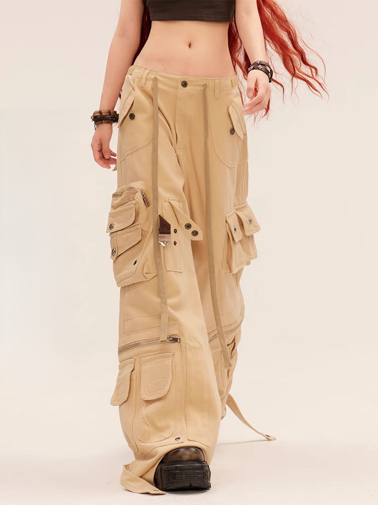 Low Millard Fashion Khaki Rise Cargo Pockets Wide-Leg-Hose