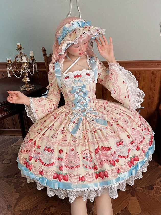 Stück Lange Glocke Ein Gelbes Kleid Mit Süßen Erdbeerärmeln Lolita Kuchendruck