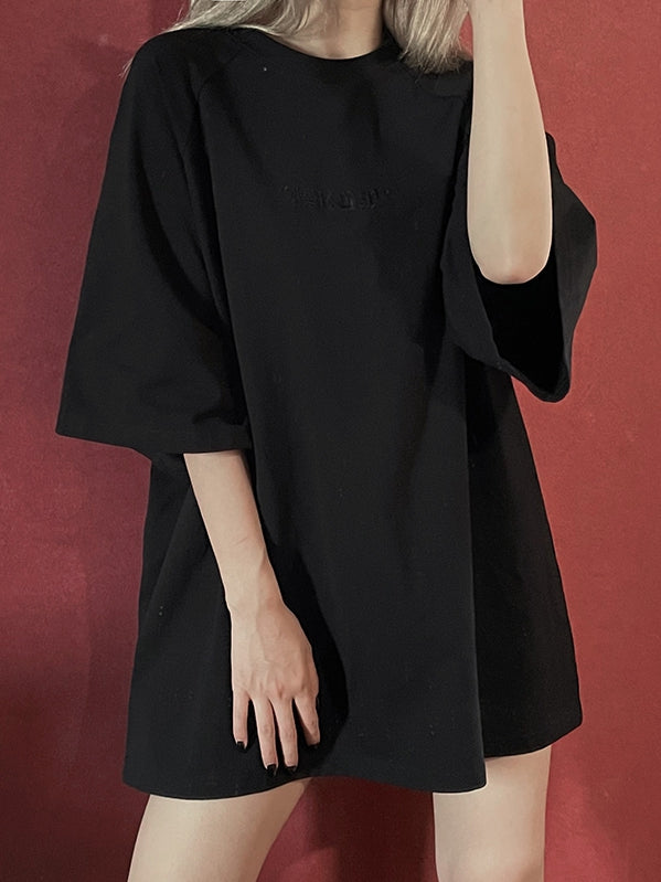 Oversized Dark with Dress Black Frenzy Tonal T-Shirt Embroidery