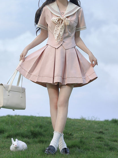 Pink Uniform Skirt JK Pleat Short Box Sweet 45cm