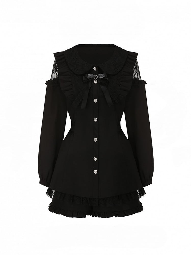 Set: Plus Elastic Open Black Waist Top Size Jirai Shoulder Shorts Kei