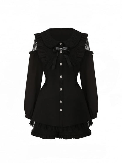 Set: Plus Elastic Open Black Waist Top Size Jirai Shoulder Shorts Kei